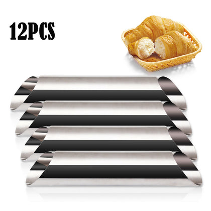 UK 12pc Stainless Steel Cake Cannoli Croissant Cone Tubes Bread Baking Mold Tool