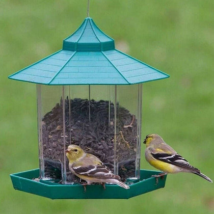 Green Hanging Chalet Bird Feeders for Seed and Nut Waterproof Plastic Feeder UK