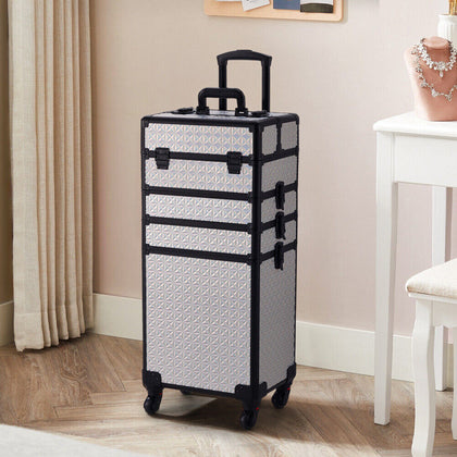 4IN1 Makeup Train Trolley Case Beauty Vanity Hairdressing Box on Wheels W/Drawer