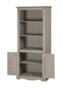 Corona Bookcase Grey Wax 2 Door Display Cabinet Solid Pine