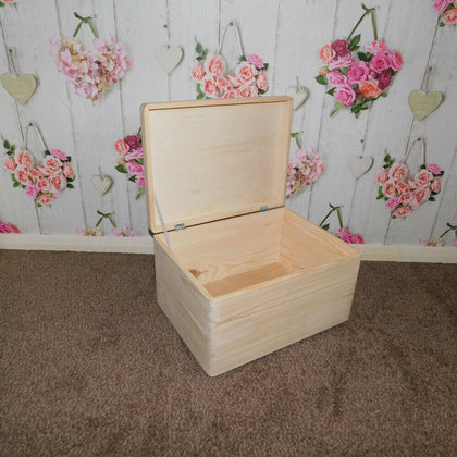 Large Wooden Boxes Plain Wood Storage Box Chest Lid Handles Keepsake Trunk Case