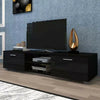 Modern TV Unit Cabinet Black Stand High Gloss Doors 140cm Long With Storage