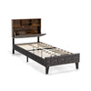 Single Size Bed Frame Upholstered Platform Bed Slat Support W/ Storage Headboard