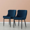 2X Blue Velvet Dining Chairs Padded Seat Office Chairs Kitchen Friniture Luxury