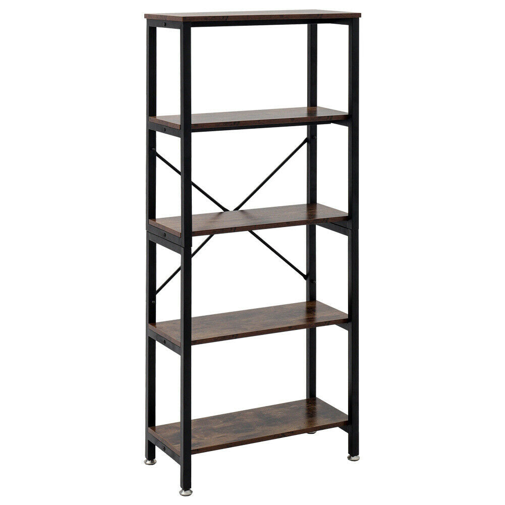 5 Tier Industrial Metal Display Book Storage Shelving Unit Bookcase Bookshelf UK
