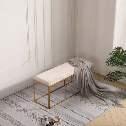 Hallway Waiting Room 3 Seater Bench Stool Velvet Padded Metal Legs Window Seat