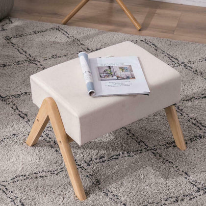 Fabric Rest Stool Wooden Footstool Chair Ottoman Rest Padded Top