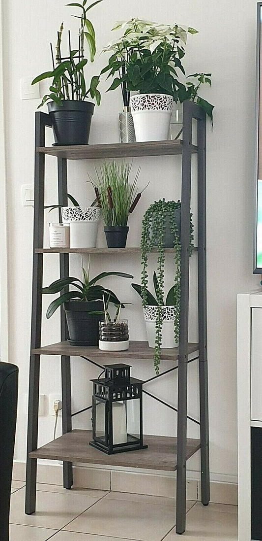 Industrial Plant Stand Vintage Bookcase Ladder Shelving Grey Display Rack Metal