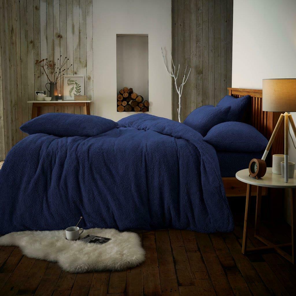 Teddy Bear Fleece Fitted Sheet OR Duvet Cover Set Sherpa Thermal Warm Bedding