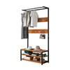 Black - Hall Tree Hat and Coat Stand Hallway Shoe Rack Bench with Shelves Hooks