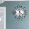 3D Wall Clock Luxury Metal Diamonds Flower Silent Art Office House Decorate