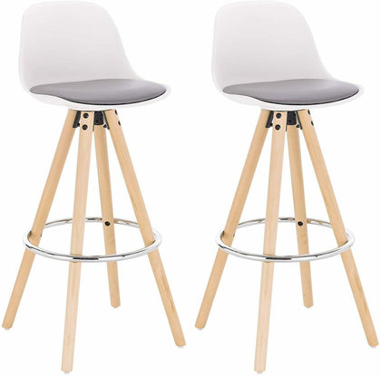 2 x bar stool kitchen chair with leather wooden frame with backrest+footrest
