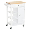 Kitchen Storage Trolley Cart Unit w/ Wood Top Shelves Cupboard Drawer Rail White