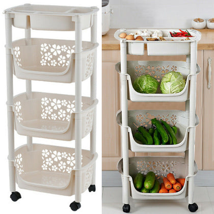 4 Tiers Kitchen Trolley Wheeled Cart Vegetable Rack Fruit Basket Storage Rack UK