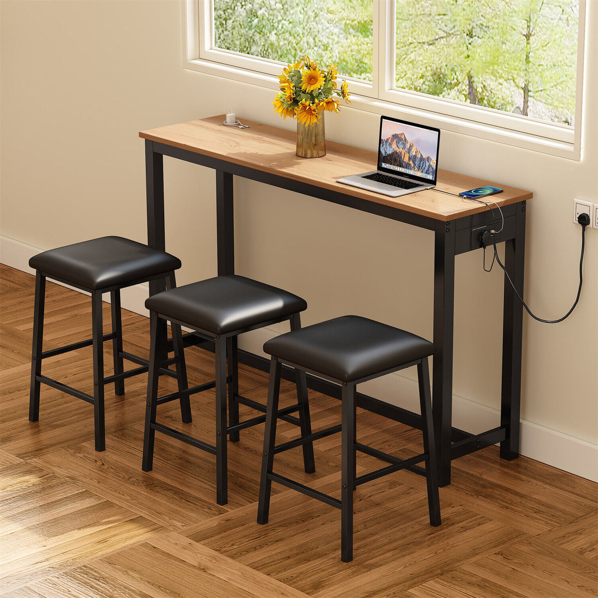 Dining Set Breakfast Bar Table and 3 Stools Industrial Kitchen Dining ...