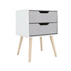 x1 Chic White grey Bedside Table Cabinet 2 Drawers Wood Leg Bedroom Furniture