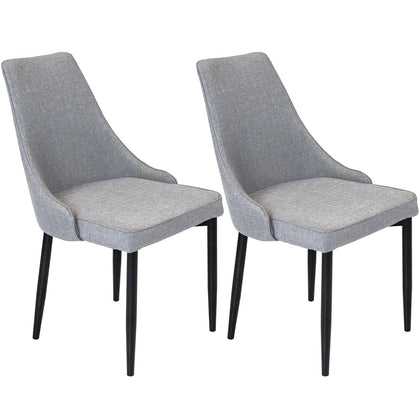 Pair of Classic Grey Fabric Material Upholstered Dinner Dining Chairs Black Legs