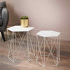 Set of 2 Side Tables White Contemporary Hexagon Design Coffee