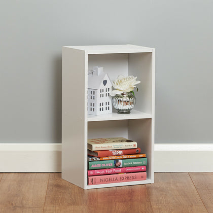 SALE 2 Tier Wooden White Cube Bookcase Storage Unit Shelving Bedside Table #607