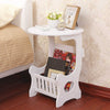 Round Small Side Table Beside Coffee Desk Lamp Stand with Magazine Storage Rack