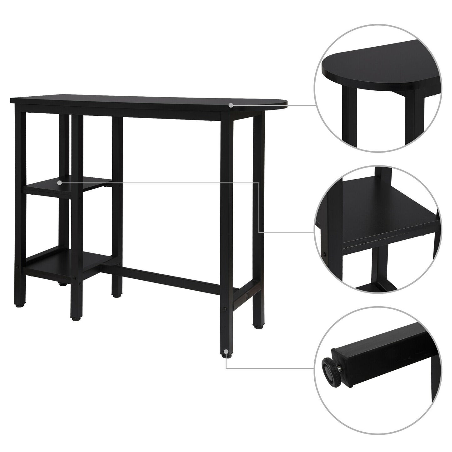 Bar Table with 2 Storage Shelves Breakfast Dining Table Kitchen Bistro MDF Metal
