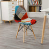 Set of 4 Patchwork Fabric Dining Chairs Padded Seat Wooden Legs Home Multicolor