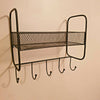 Vintage Style Black Metal Wall Shelf Unit Hooks Rack Home Storage Kitchen Decor