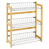 3 Shelf Bamboo Wood Kitchen Spice Rack Metal Storage Unit for Fruit Vegetables