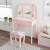 Pink Dressing Table Makeup Vanity Desk Drawers W/ LED Lights Mirror & PU Stool