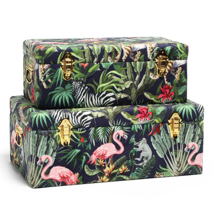 Storage Trunks Set of 2 Chests Eclectic Velvet Rose Gold Case Box Organiser