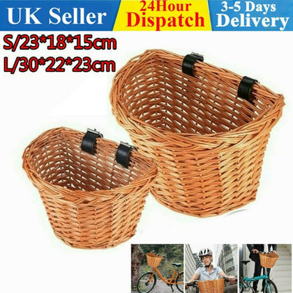 Vintage Lady Kids Rattan Wicker Basket Bike Bicycle Handlebar Leather Straps S/M