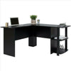 Black L-shaped Computer Desk Corner PC Table Workstation Home Office w/ Shelves