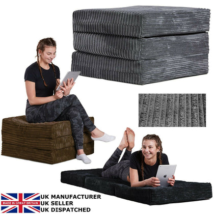 JUMBO CORD Adult Pouffe Fold Out Futon Single Guest ZBed Chair Mattress Sofa Bed