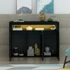 Modern Black High Gloss 3 Doors Sideboard Cabinet Cupboard with RGB LED Lights