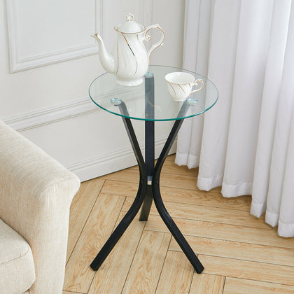 Round Modern Chrome Metal Leg and Tempered Glass Living Room Side End Table Desk