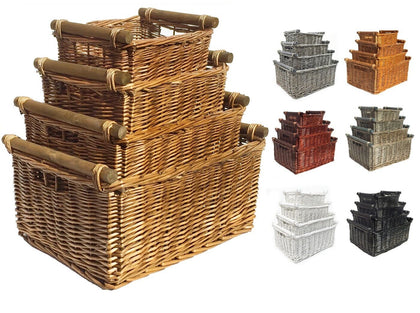 WILLOW WICKER STORAGE BASKET KITCHEN LOG XMAS GIFT HAMPER BASKET + HANDLES