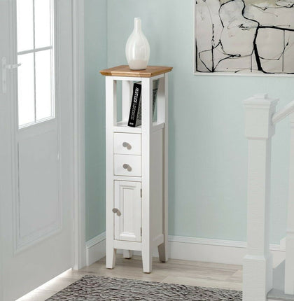 Small Oak Off White Painted Hallway Storage Cupboard/Tower | Wood Corner Unit