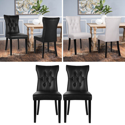 2/4 x Upholstered Velvet/PU Dining Chair Padded Seat Kitchen High Back Chair