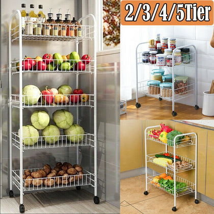 2-5 Tier Metal Vegetable Fruit Rack Stand Storage Holder Kitchen Corner Shelf