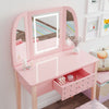 Pink Dressing Table Makeup Vanity Desk Drawers W/ LED Lights Mirror & PU Stool