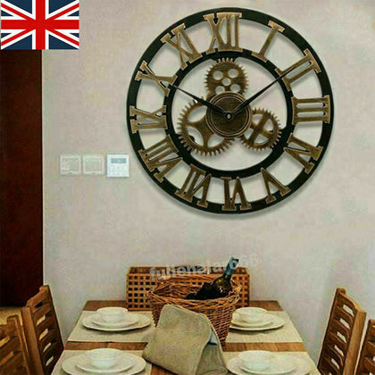 60CM LARGE ROMAN NUMERALS SKELETON WALL CLOCK BIG GIANT OPEN FACE ROUND DECOR