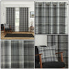 Grey Silver Highland Blackout Tartan Check Soft Eyelet Ring Top Curtains Pair