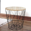 COFFEE SIDE TABLE METAL WIRE REMOVABLE WOOD TOP FOLDABLE ROUND STORAGE BASKET