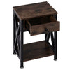 Retro Rustic Chic Side Table Industrial Nightstand Storage Drawer Shelf X Design