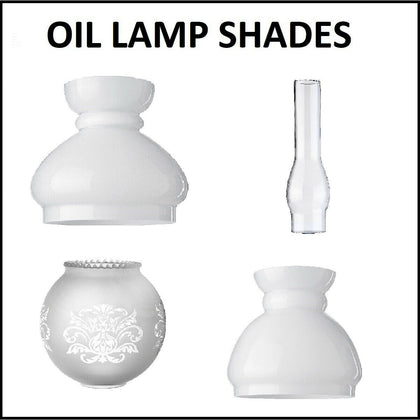 Glass Oil Lamp Shades / Chimney (replacement cowl retro white etched funnel)