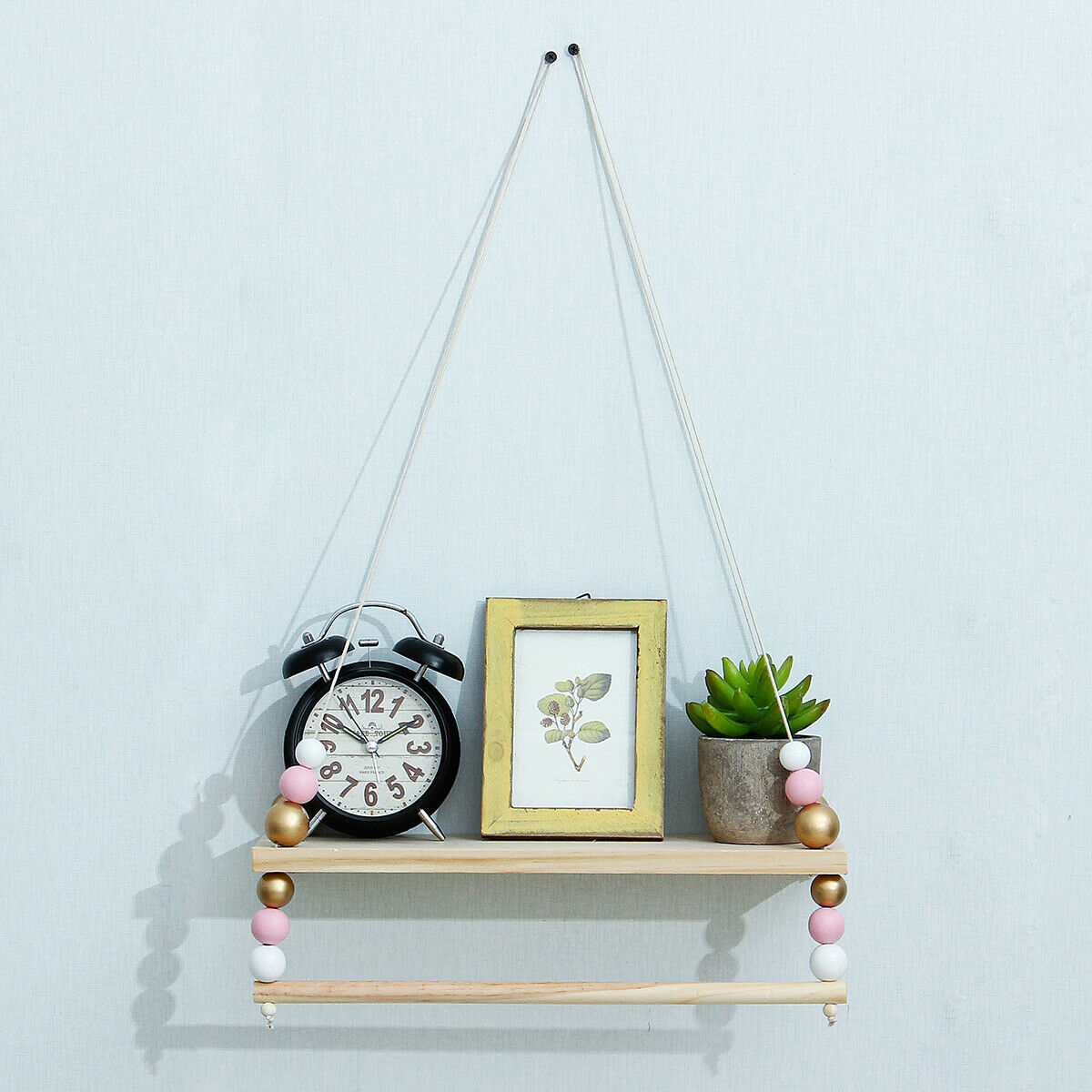 Wall Hanging Wood Rope Swing Shelf Shelves Storage Shelve Room Decor UK MA