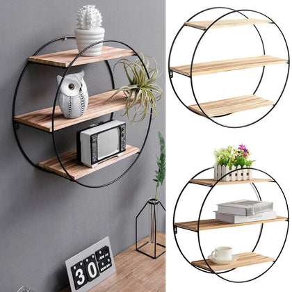 Industrial Wall Shelf Unit Wood Metal Wire Rack Storage Display Plant Stand