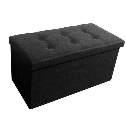 Practical Folding Cuboid Button Footstool Ottoman Bench Storage Home Furni Black