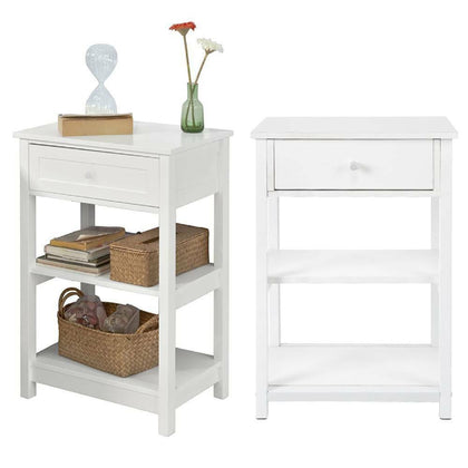 White Bedside Table Cabinet Side End Table Nightstand Storage Organizer 3 Tier