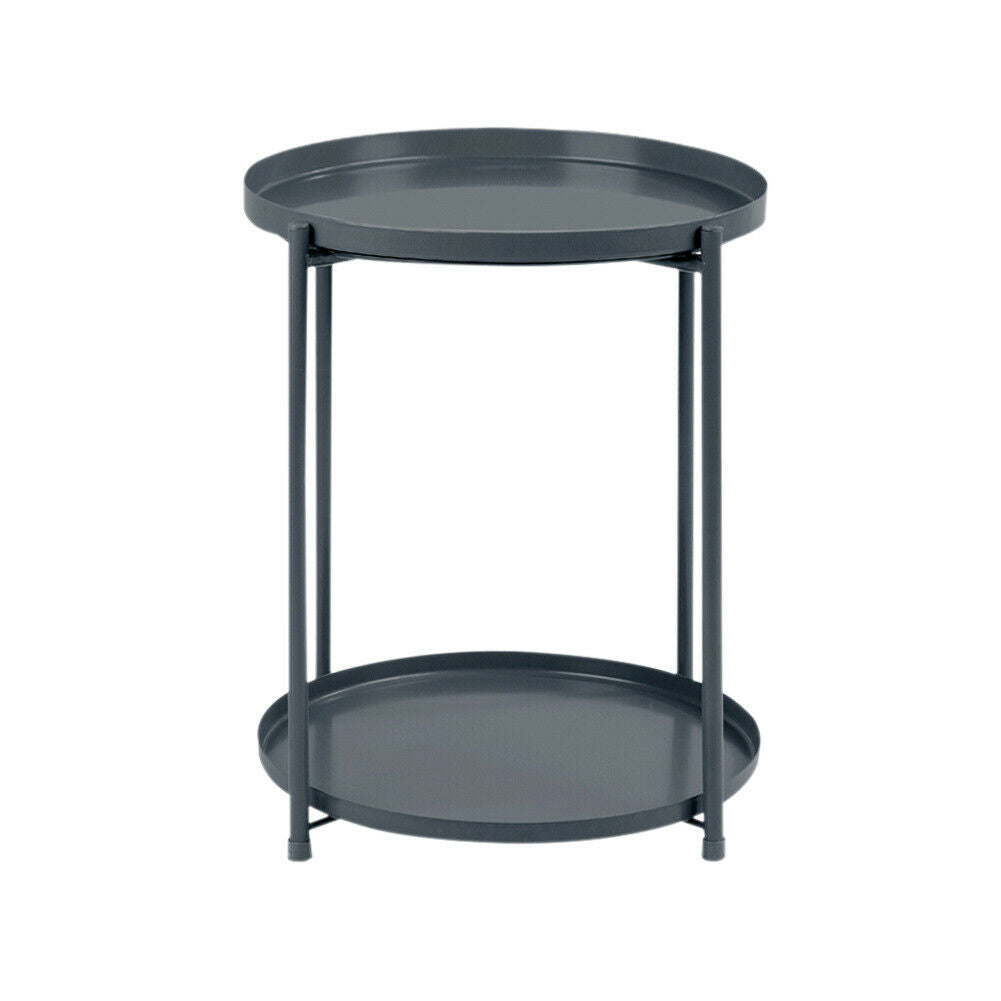 Round 1/2 Tier Metal Sofa Side End Drinks Coffee Table Tray Top Bedside Desk UK